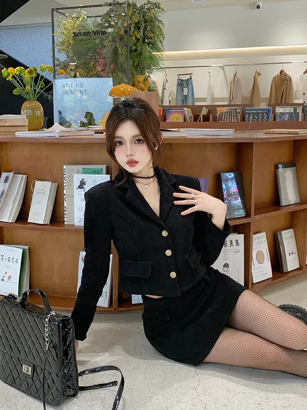 Lengthened Thickened Cotton-Padded Large Size Chic Style High-End Sense Suit Jacket Temperament Half Skirt Two-Piece Set Women 240823