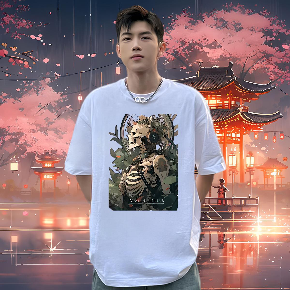 TOP Quality Men T Shirts 230g 100% Cotton skull Beach Custom Print Oversized O Neck Short Sleeves Mens Tshirts New Arrival Clothes