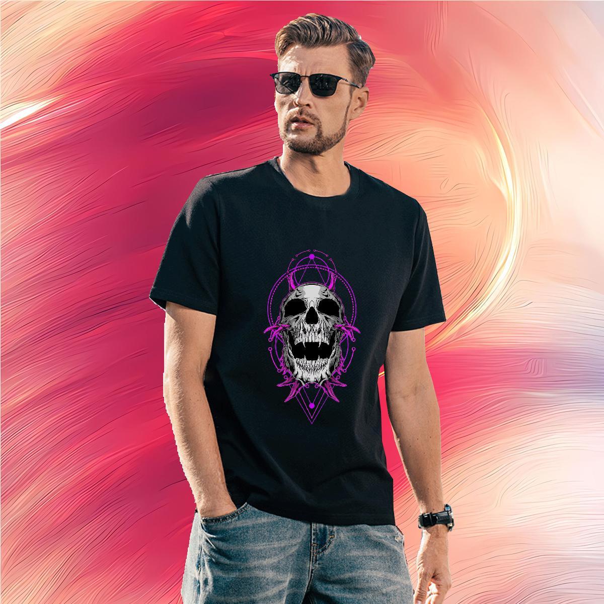 Free Shipping Mens T Shirts 230g 100% Cotton skull Street Casual Black White Crew Neck Breathable Tshirts 2024 DIY Top Tees