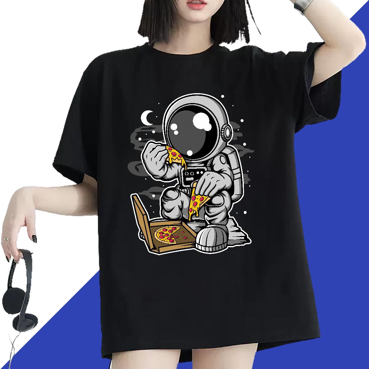 High quality Lady T shirt 230g 100% Cotton cosmonaut Daily Outfit T-Shirts Crew Neck Breathable Custom Cartoon Clothings