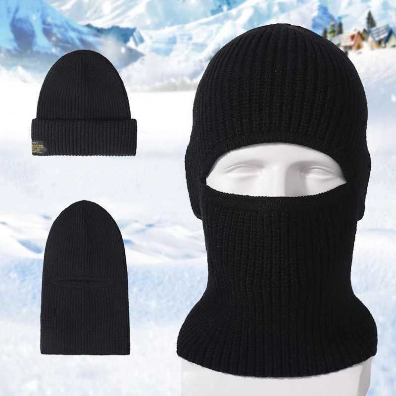 Winter Knitted Balaclava Beanie Hat Mens 2-in-1 Full Face Mask Ski Hat Tactical Riding Ear Mask Helmet W240822