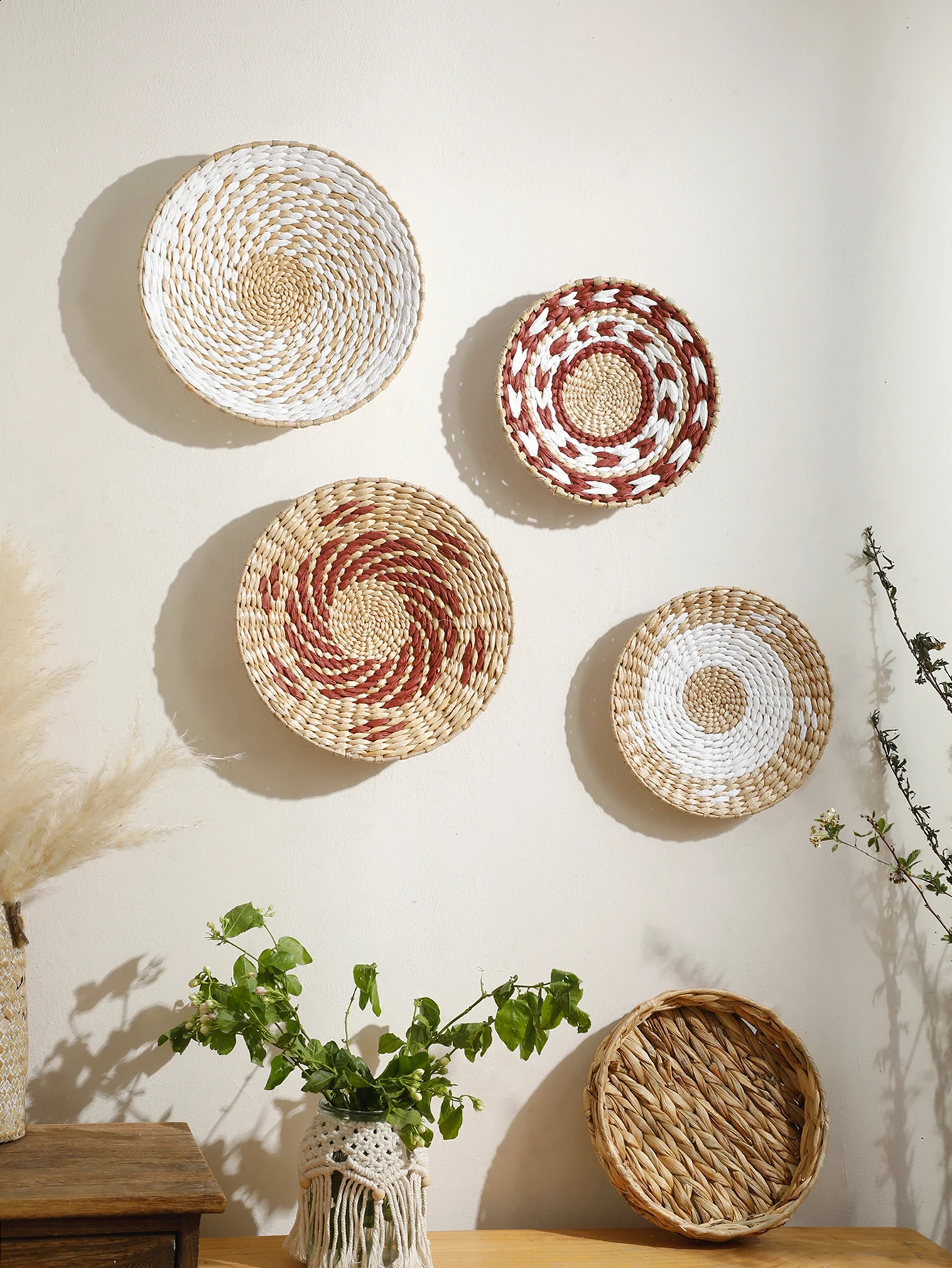 6 Bohemian handmade woven wall basket pendants for home decoration rural gifts kitchen farmhouse table living room 240823