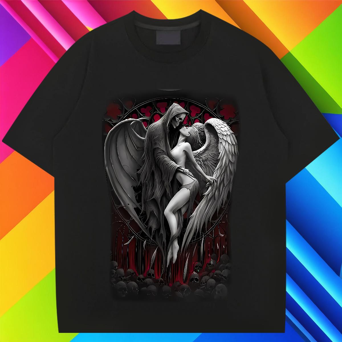 Loose T Shirt For Man 230g Pure Cotton skull Street wear Hip Hop Black Oversized Breathable Short Sleeve Mens Tshirts New Designer Clothings