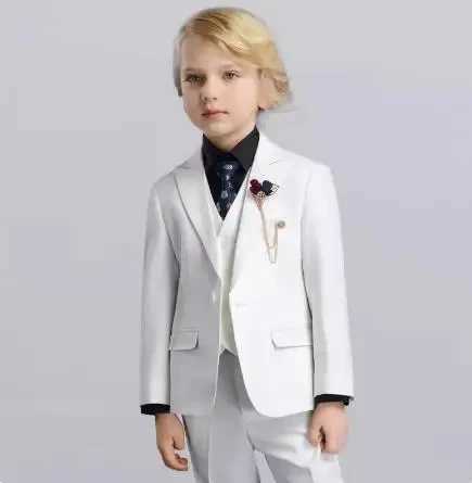 Boys jacket vest pants 3-piece ceremonial photo set childrens piano performance costume childrens luxury white baptismal party dress W240823