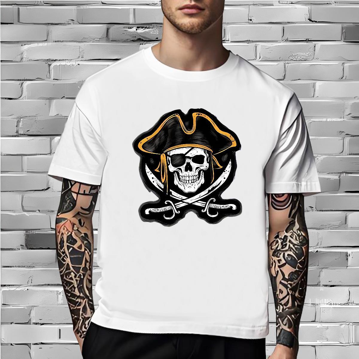 Free Shipping T Shirts Men 230g Pure Cotton skull Casual Daily Wear White Plus Size Short Sleeve O-Neck Men Tshirts 2024 New Tee Shirt