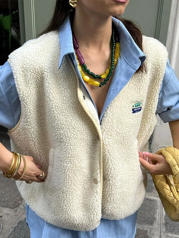 Lambswool Vest Round Neck Sleeveless Waistcoat | Women's Autumn Tops