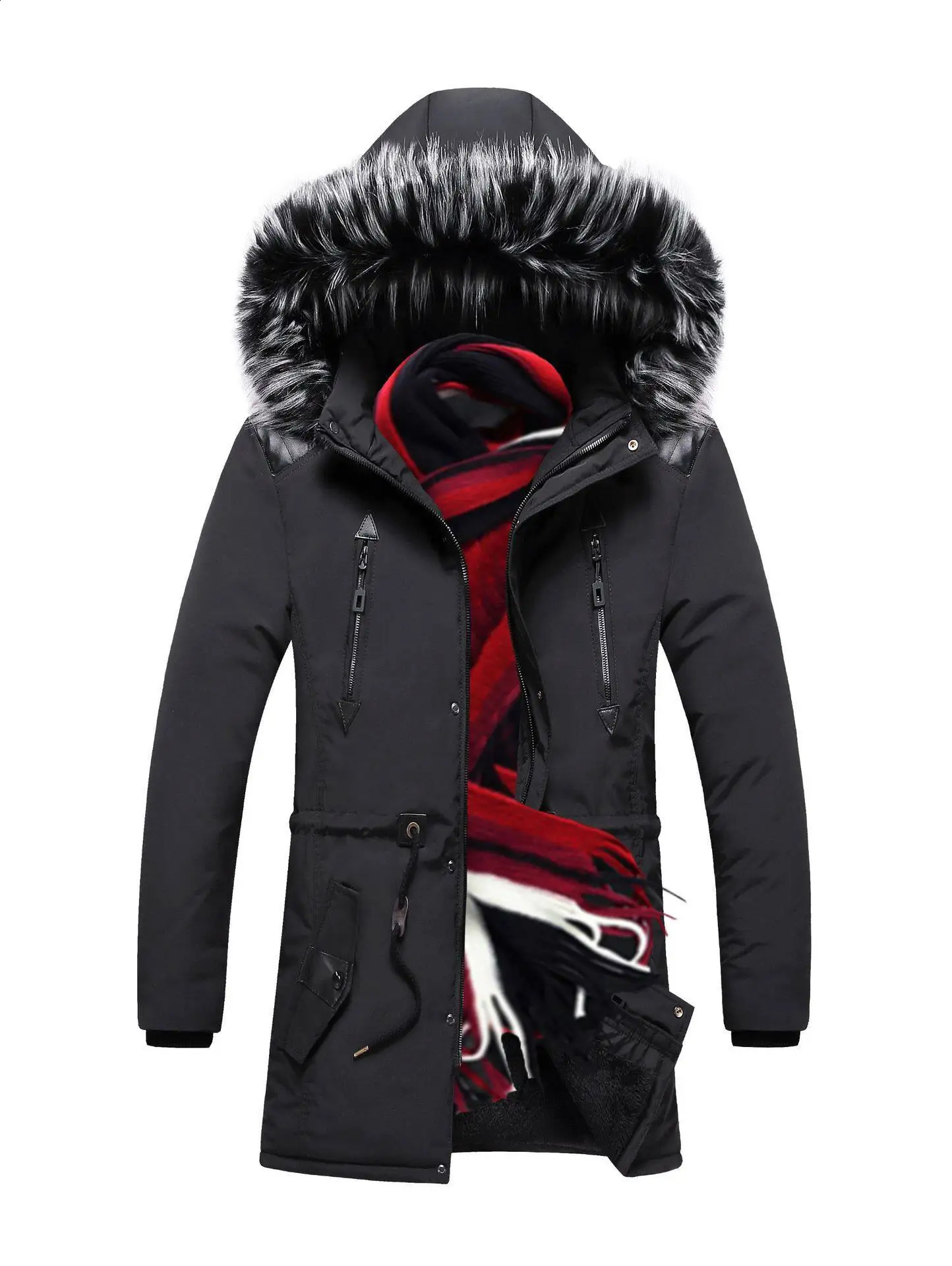 Mens hooded Parkas winter jacket cotton apron warm military mens wool thick windproof 240822