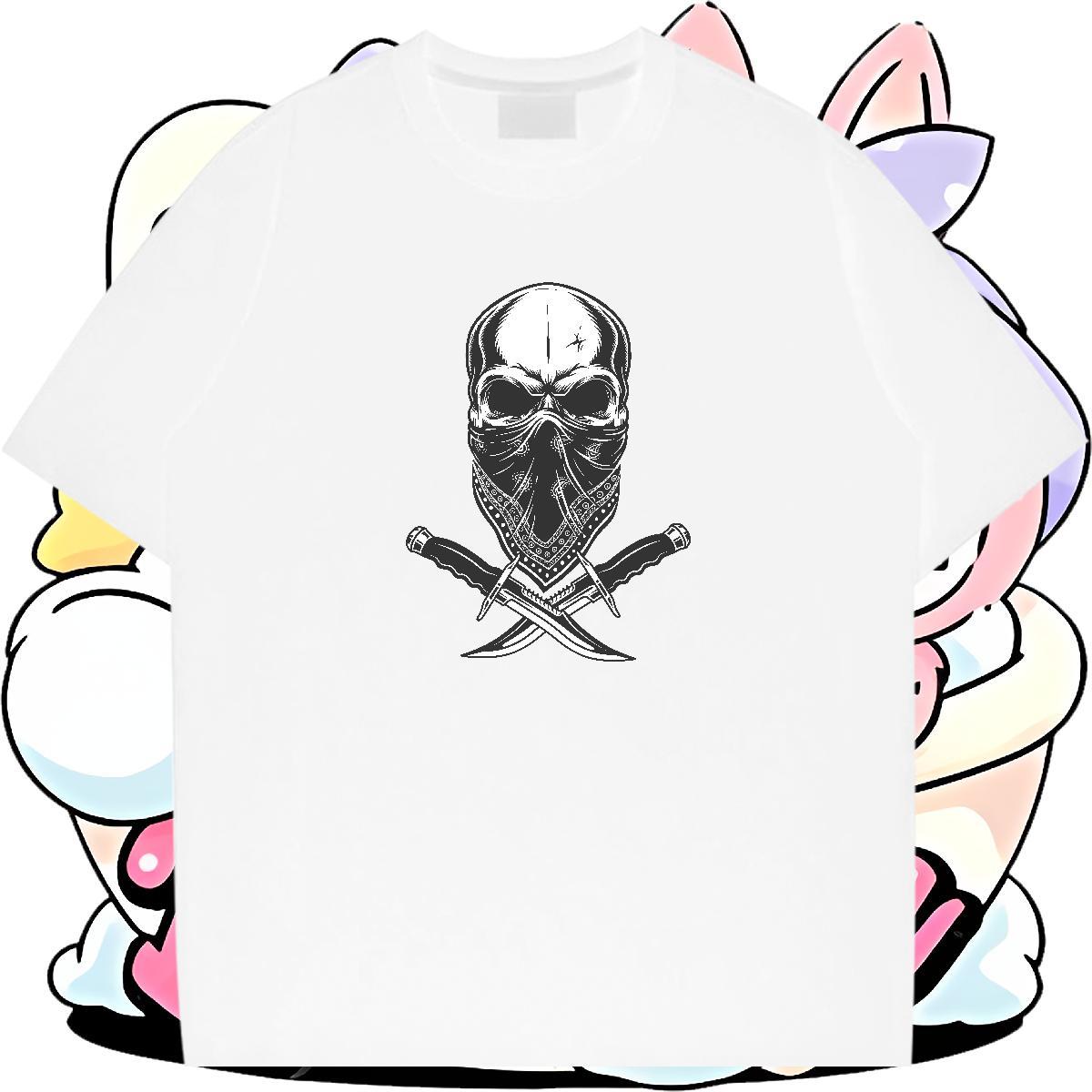 Wholesale T Shirt For Man 230g Pure Cotton skull High Street Hip Hop Black Oversized Round Neck Short Sleeve Tshirts Brand Tops Shirt
