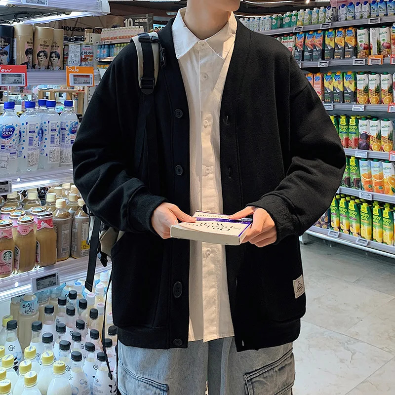 Korean sportswear mens fashion solid color style hooded sweatshirt autumn casual loose jacket thick cardigan 240822