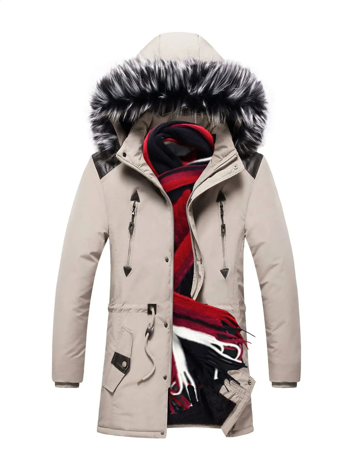 Mens hooded Parkas winter jacket cotton apron warm military mens wool thick windproof 240822