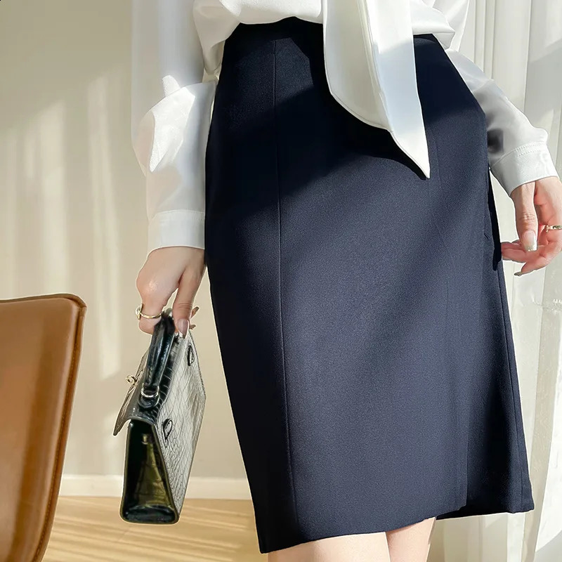 Black Skirt Womens Spring and Summer Acetate Silk Slim Mid-length One-step Skirt Split A-line Skirt Professional Suit 240823