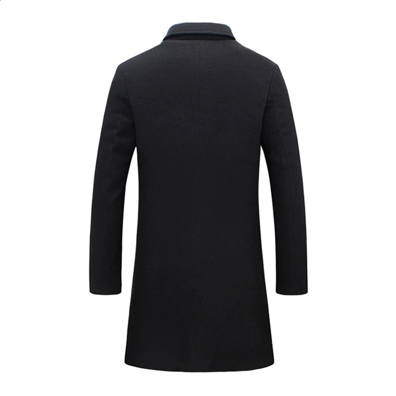 Single Breasted Lapel Long Coat Jacket Fashion Autumn Winter Casual Overcoat Plus Size Trench Mens Woolen Coats Solid Color 240822