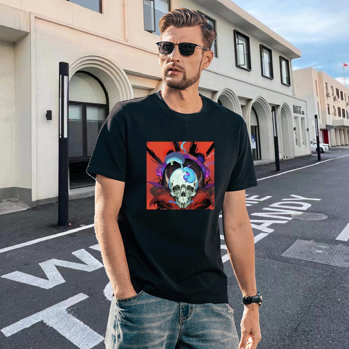 Unisex T shirt 100% Cotton 230g skull Street White Plus Size Round Neck Short Sleeve Couples T Shirts Fashion Casual Clothes