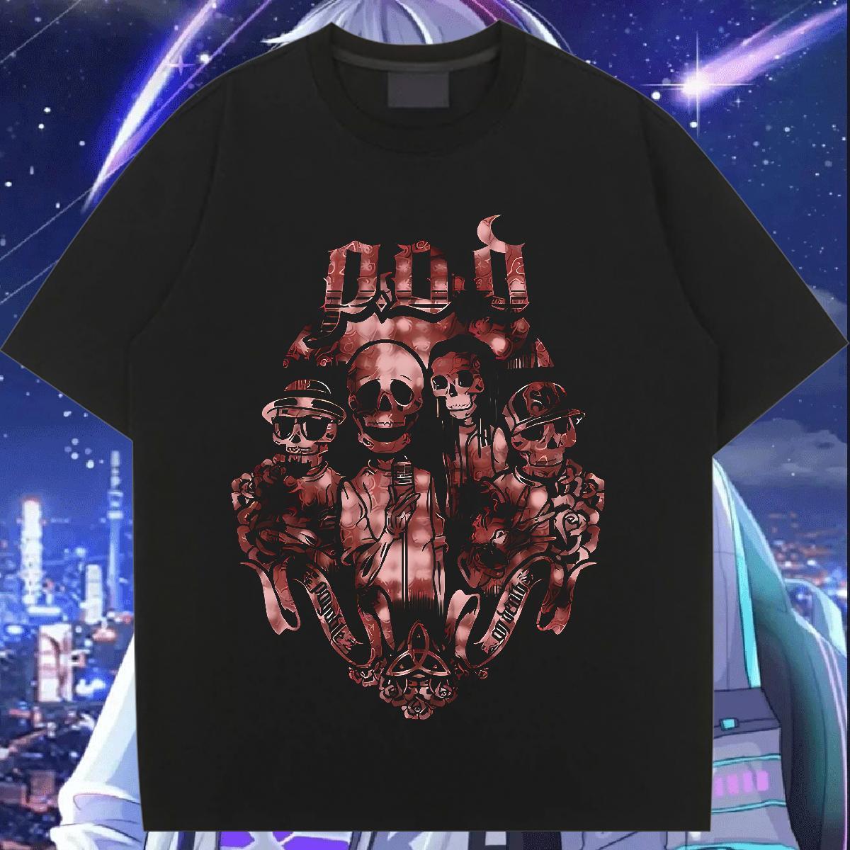 Loose Womens Tshirts 230g Cotton scary Daily Outfit T-Shirts Breathable Soft Anime Print Polos
