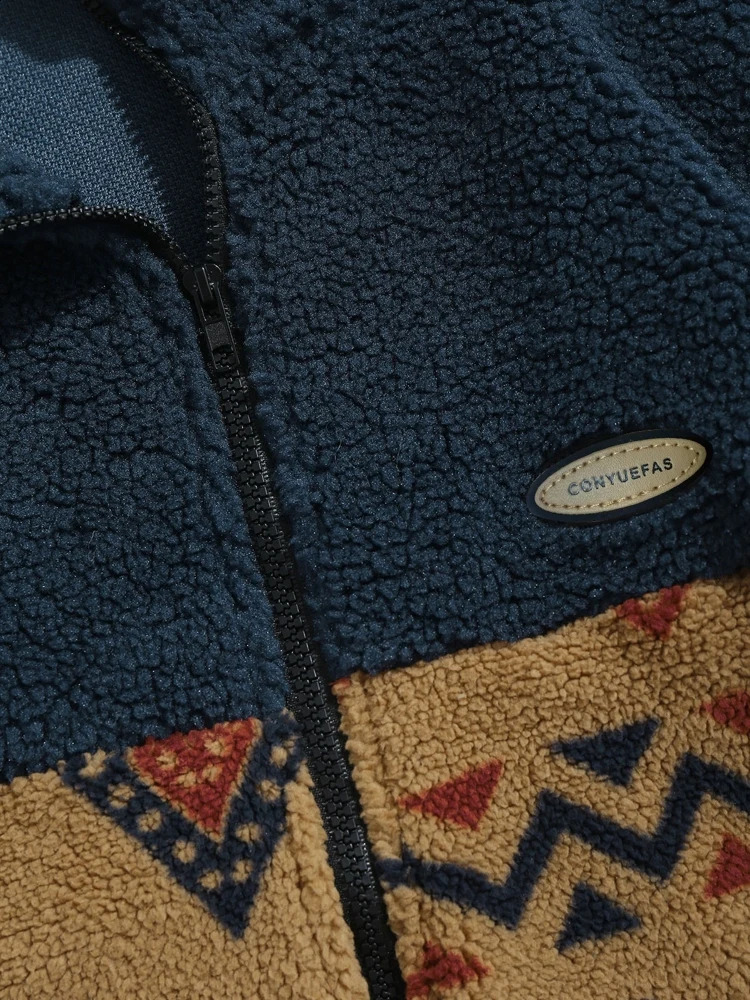 Ethnic Aztec Printed Jackets for Men Turtleneck Zip Fly Fluffy Jacket Winter Streetwear Unisex Warm Outerwear Z50662 240822