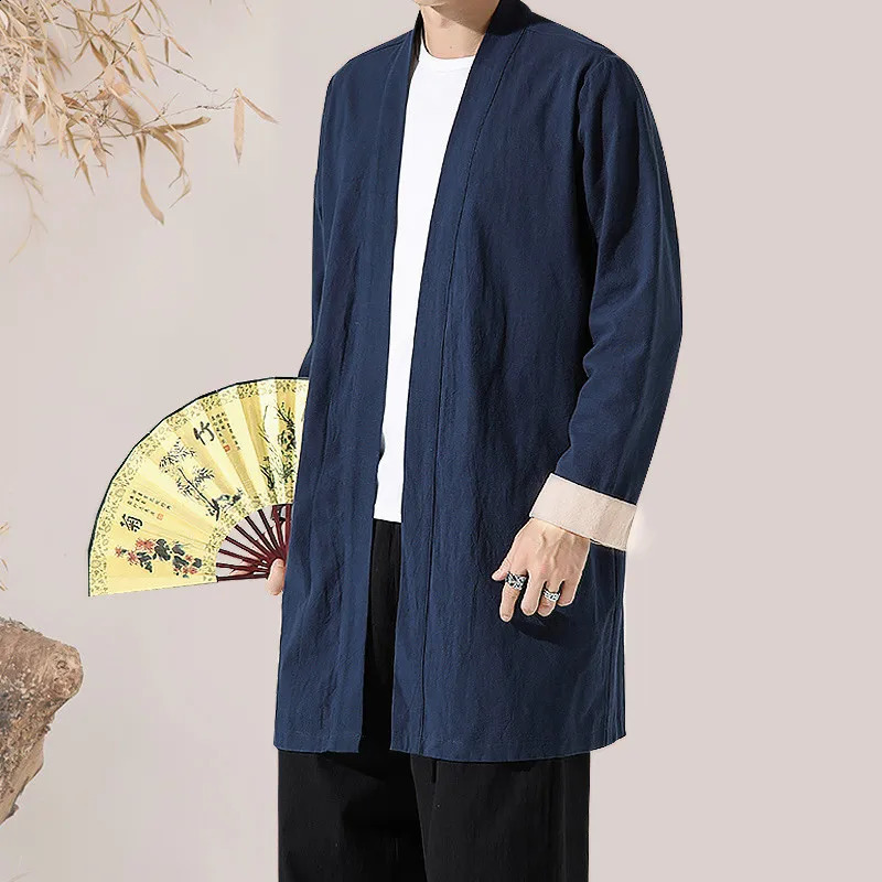 Mens Trench Coat Jacket Plus Size 4XL 5XL Kimono Casual Long Cardigan Jacket Male Solid Autumn Outerwear Tops jaqueta masculina 240822