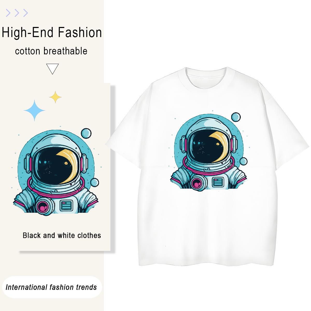 Comfortable Lady T shirt 230g Cotton cosmonaut Hip Hop Street T Shirt For Woman Short Sleeve O-Neck Anime Print Tops Shirt