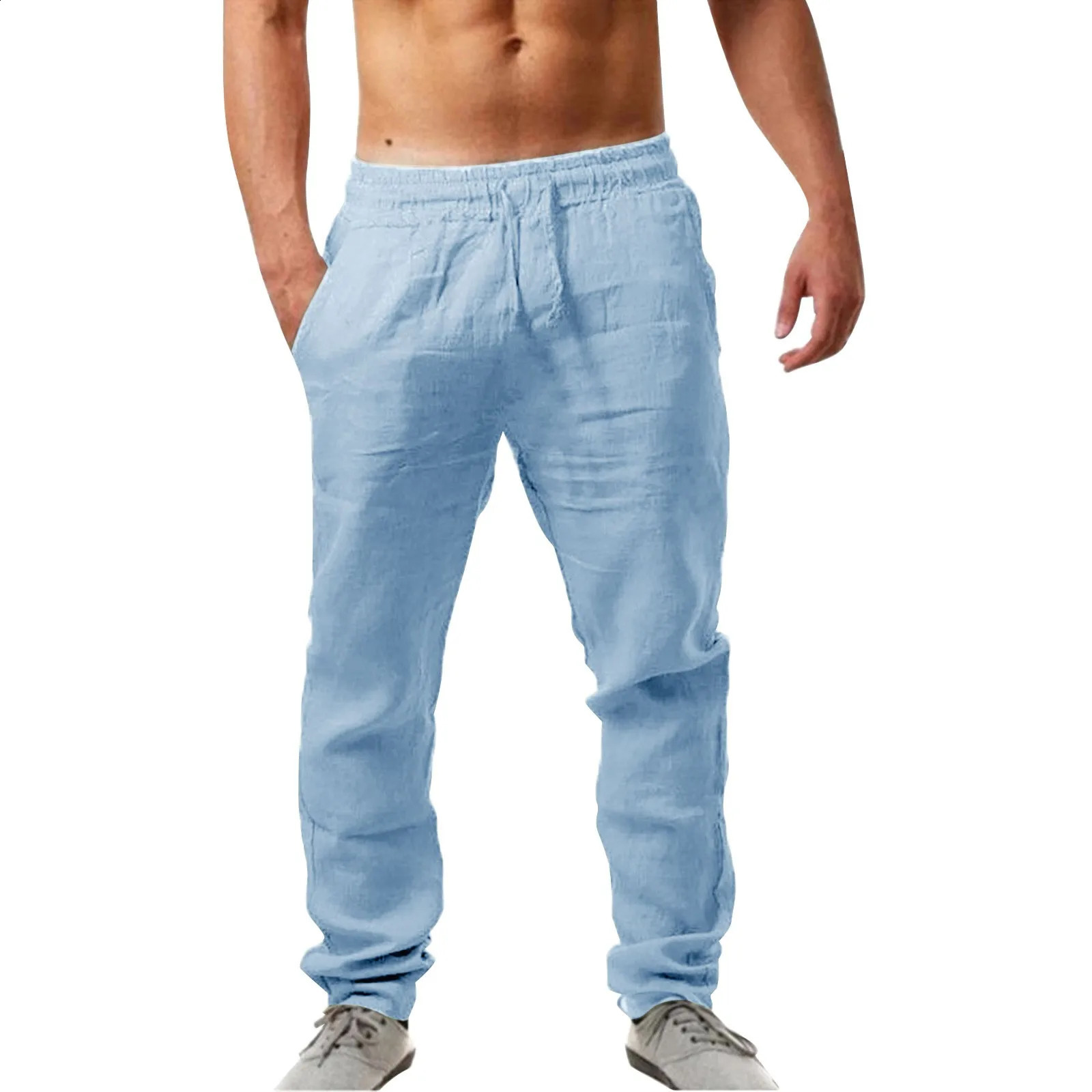 Mens pants Chino cargo fashionable cotton linen casual flat bottomed summer breathable boys outdoor 240823