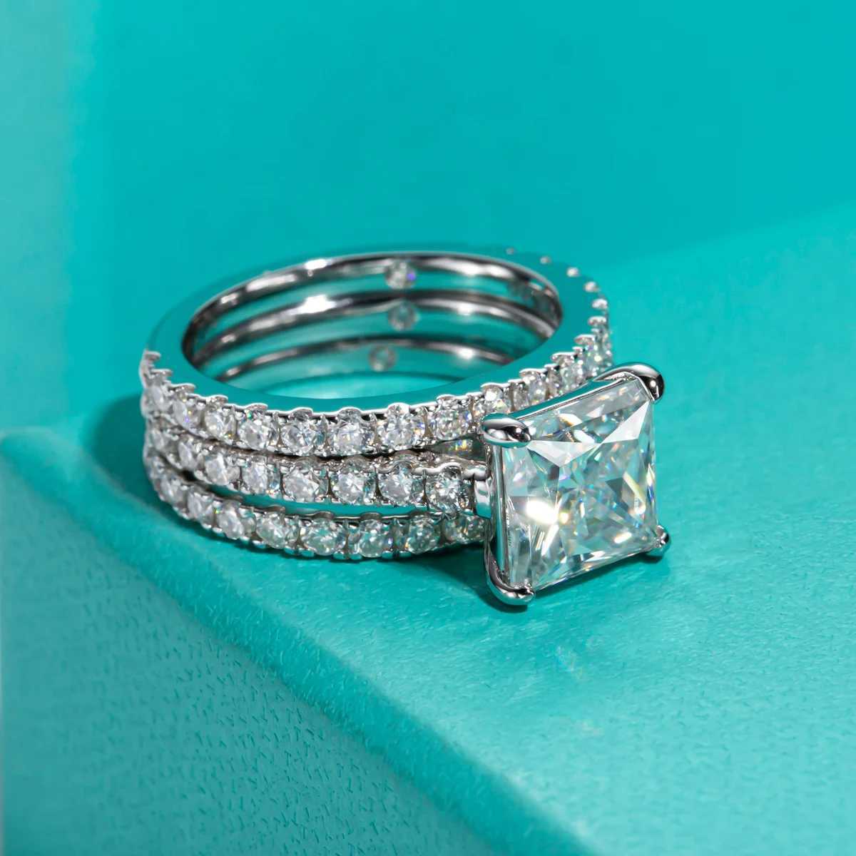 AnuJewel 3ct Princess Cut D Color Moissanite Engagement Ring Bridal Sets 925 Sterling Silver Wedding Band Ring Customs Jewelry