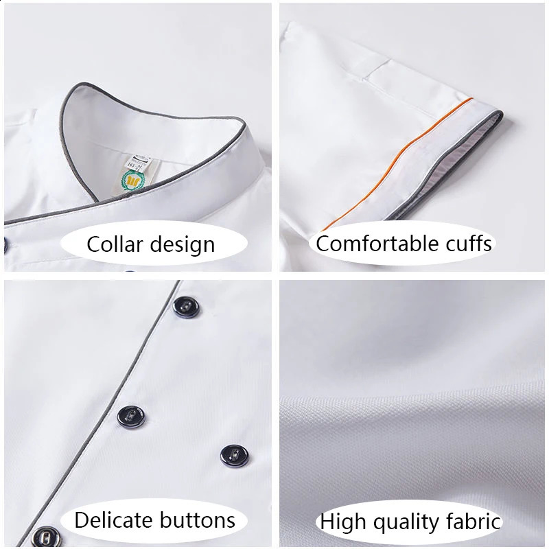 Short Sleeve Restaurant Chef Kitchen Work Uniforms Double Breasted Sushi Bakery Cafe Waiter Catering Service Jackets or Aprons 240814