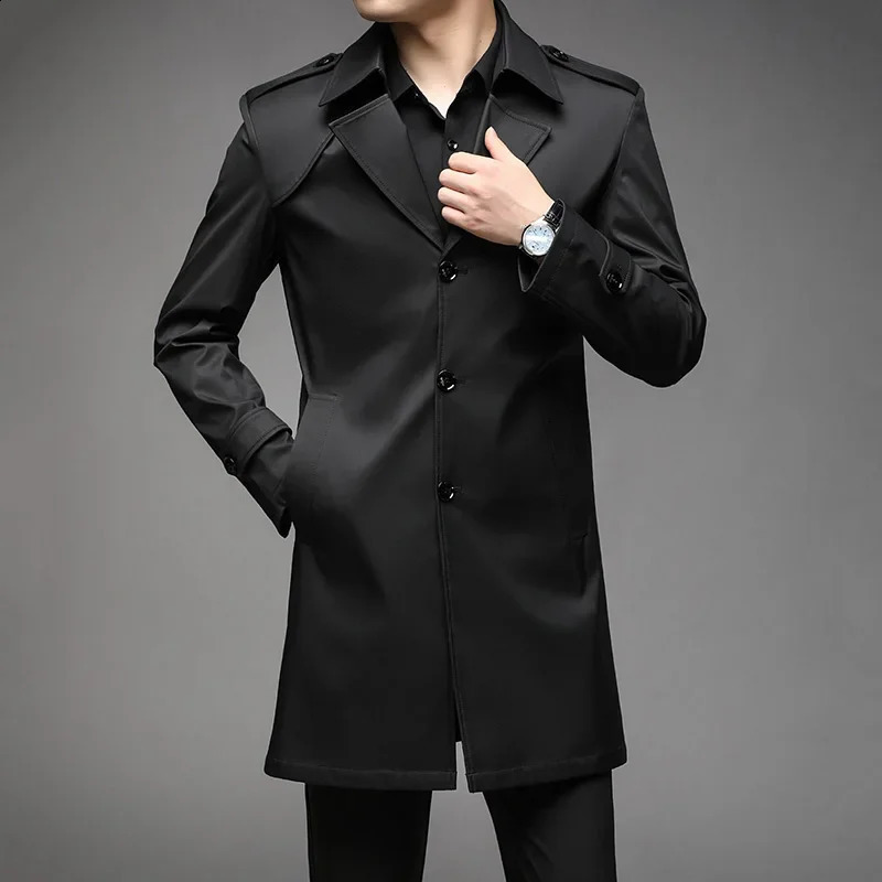 Spring Mens Casual Trench Coat Single Breasted Fashion Windbreaker Slim Long Jacket Casual Windproof Overcoat Mens Clothing 240822