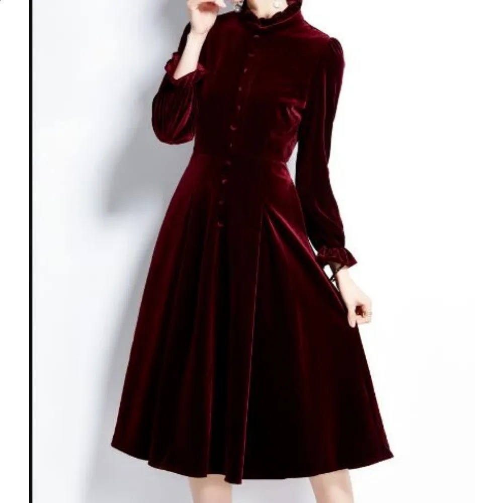 Sexy Bodycon Half High Collar Long Sleeve Velvet Dress Chic Elegant Vestidos Vintage Autumn Women Korean Fashion A-line Dress 240823