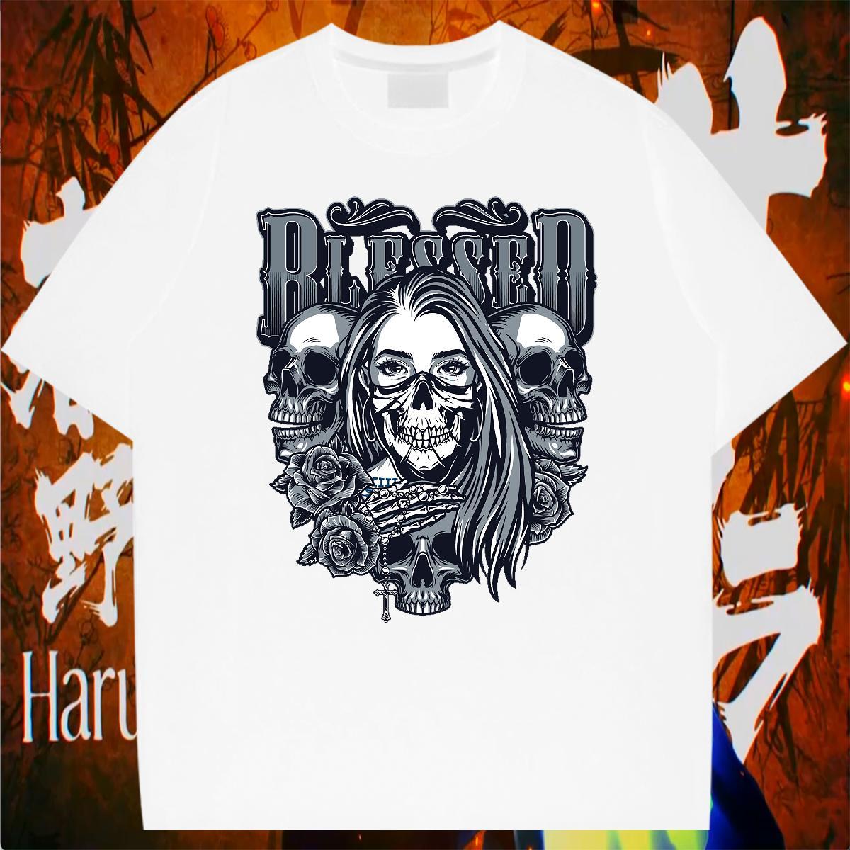Designer Man T Shirts 230g Pure Cotton skull Casual Daily Wear Skull Breathable Short Sleeve Mens Tshirts Casual New Clothes