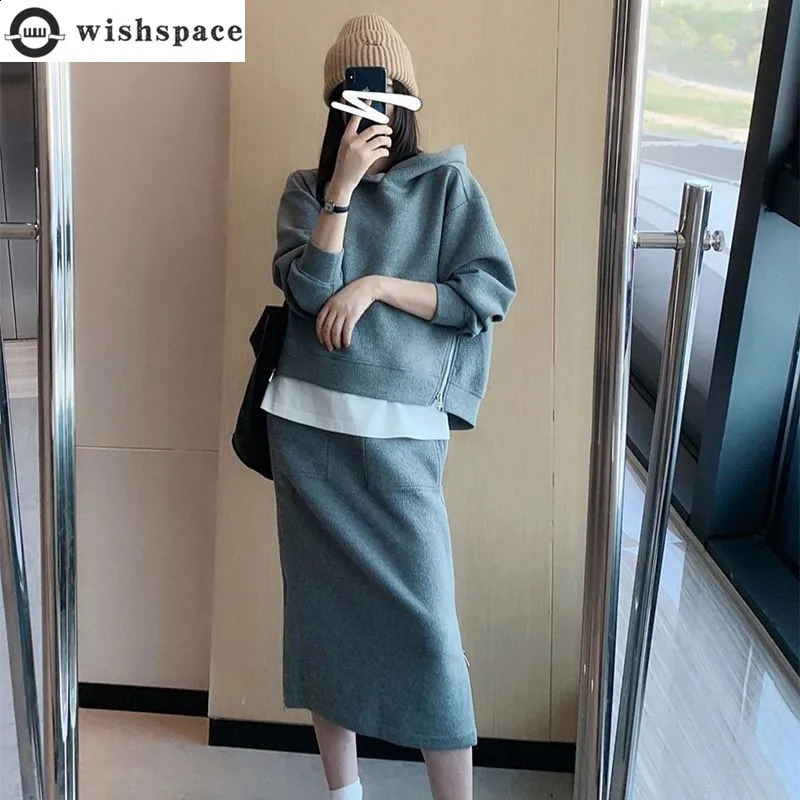 Sports Womens Skirt Set Premium Hooded Top Half Skirt Casual Fashion Age Reducing Elegant Womens Two Piece Set 240823
