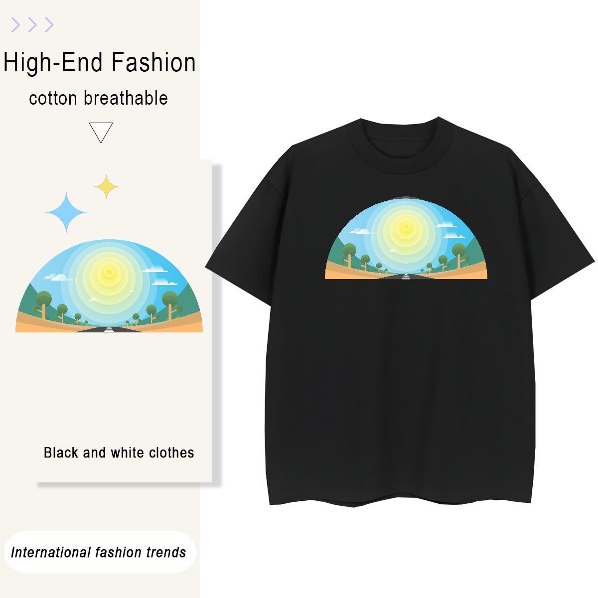 Loose fit Women Tshirts 230g 100% Cotton sky Home Outdoor Woman T Shirts Breathable Crew Neck Custom Cartoon Clothes Shirt