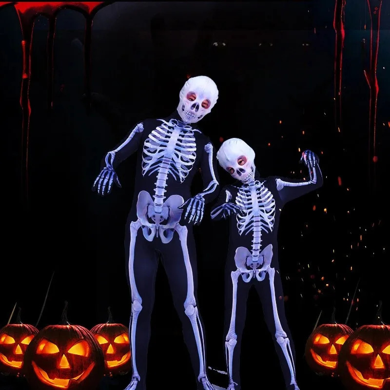 Children Adult Carnival Party Dress up Horror Zombie Costume Role Playing Skeleton Halloween Mask Set 240823