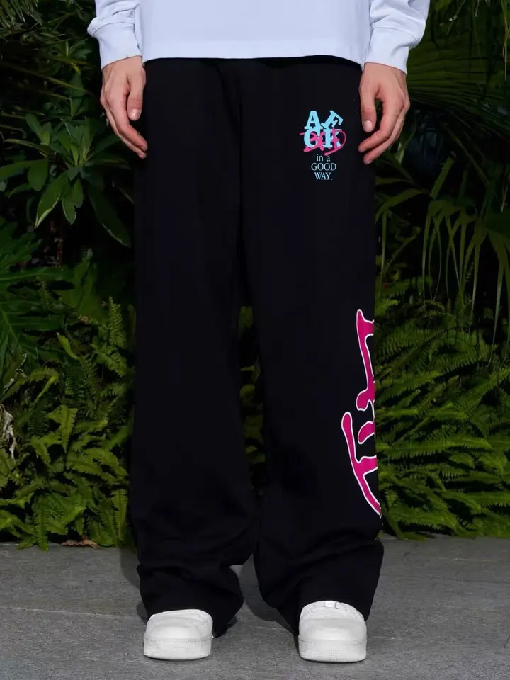 Y2k wide leg pants American color letter printed mens retro casual oversized womens Trouser Korean fashion 240823