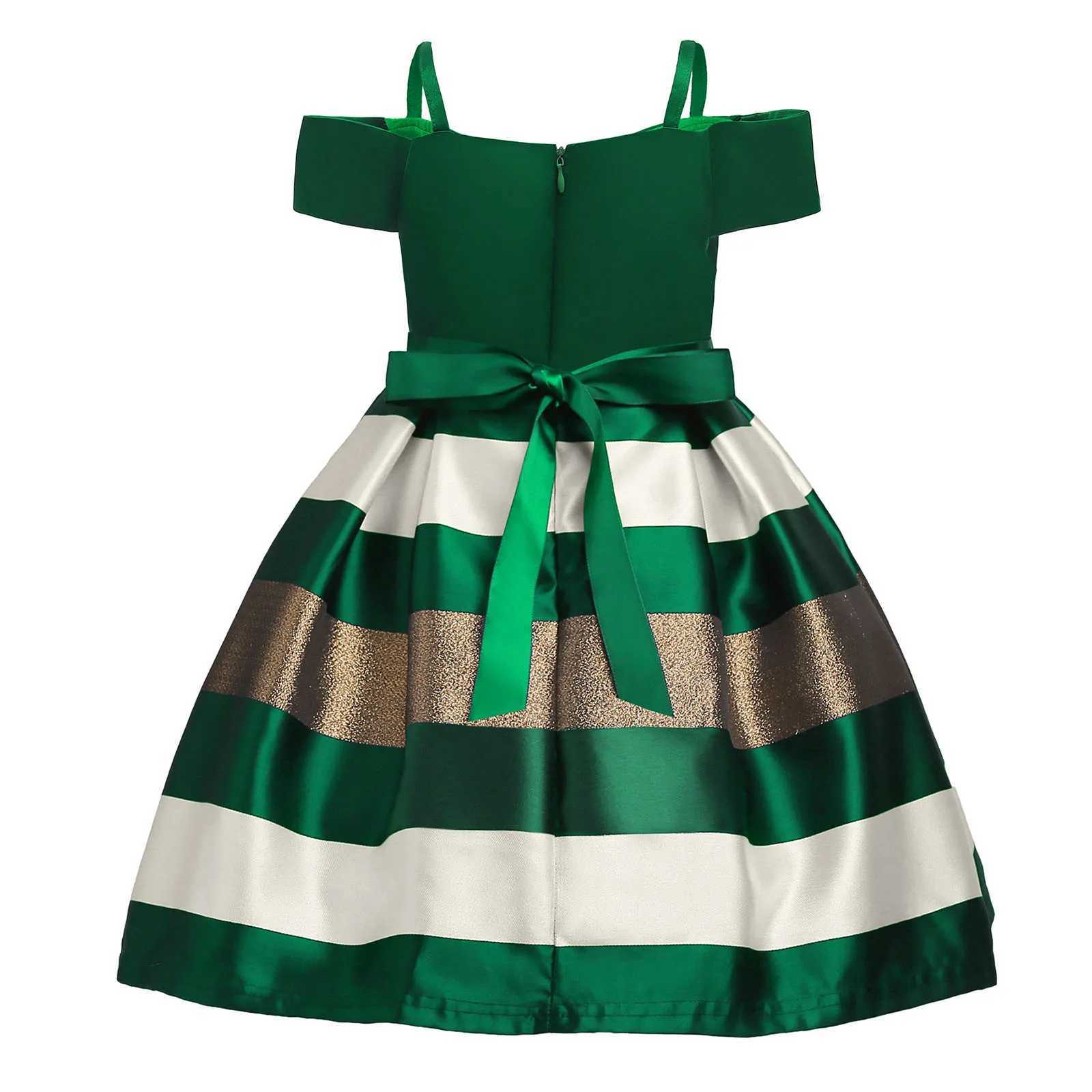 Elegant childrens birthday princess dress girls striped evening dress party dress wedding dress childrens wedding dress 2 3 4 5 6 7 9 years old W24082