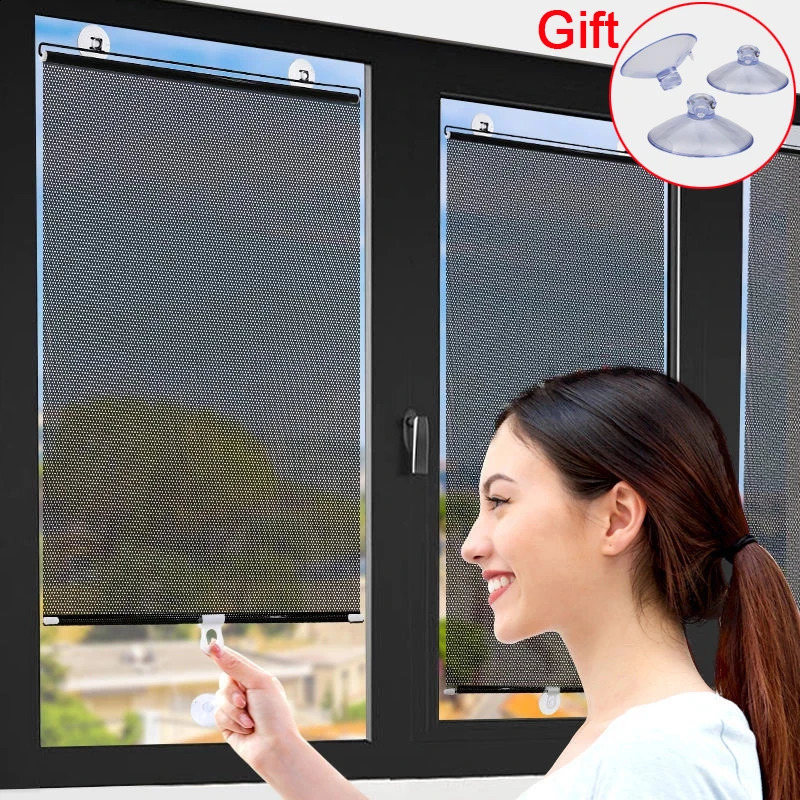 Sunshade Roller Blinds Suction Cup Blackout Curtains for Living Room Car Bedroom Kitchen Office Free-Perforated Window Curtain 240823