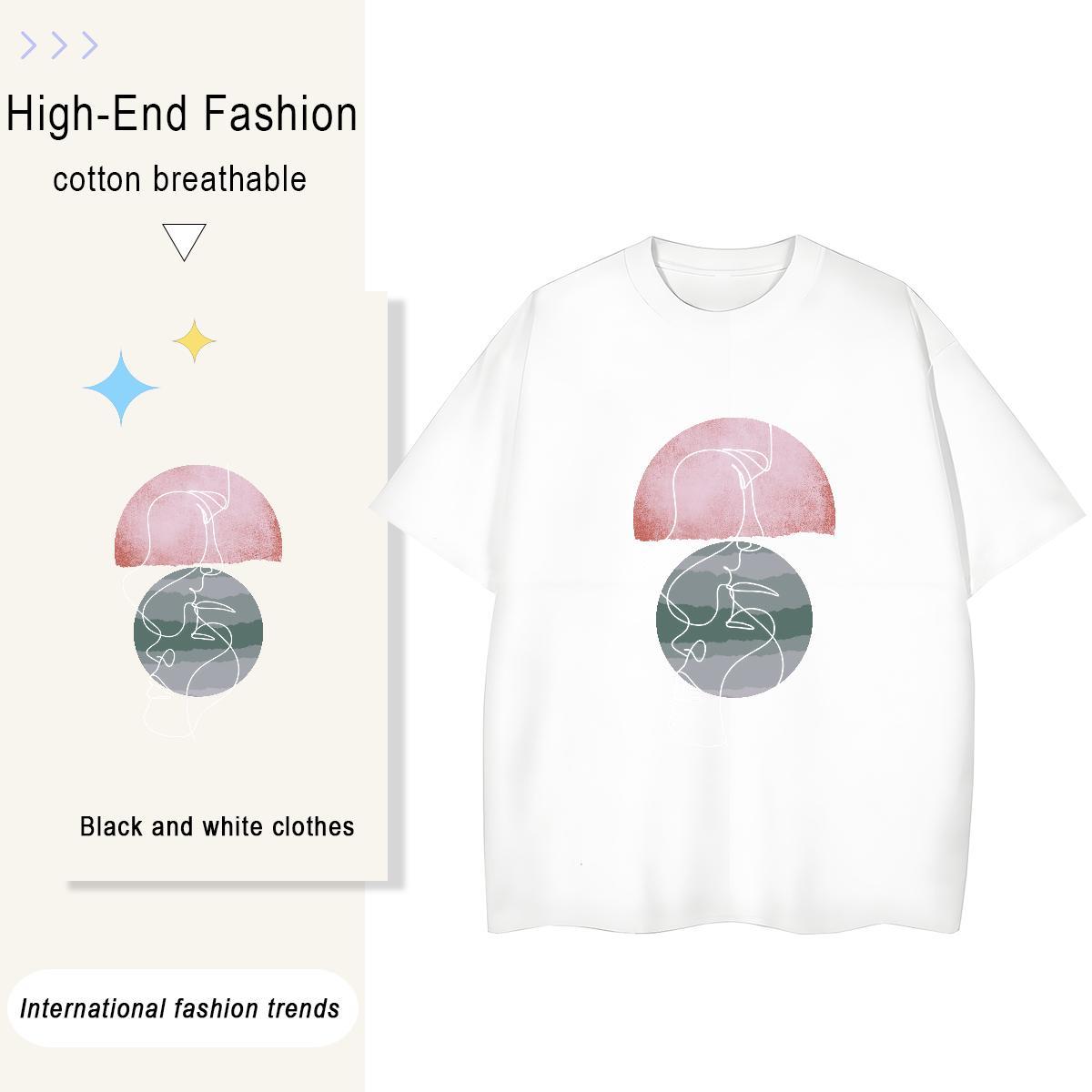 Nice Women Tshirts 230g Pure Cotton painting Outdoor T shirt Short Sleeve O-Neck White Plus Size Tee Shirt