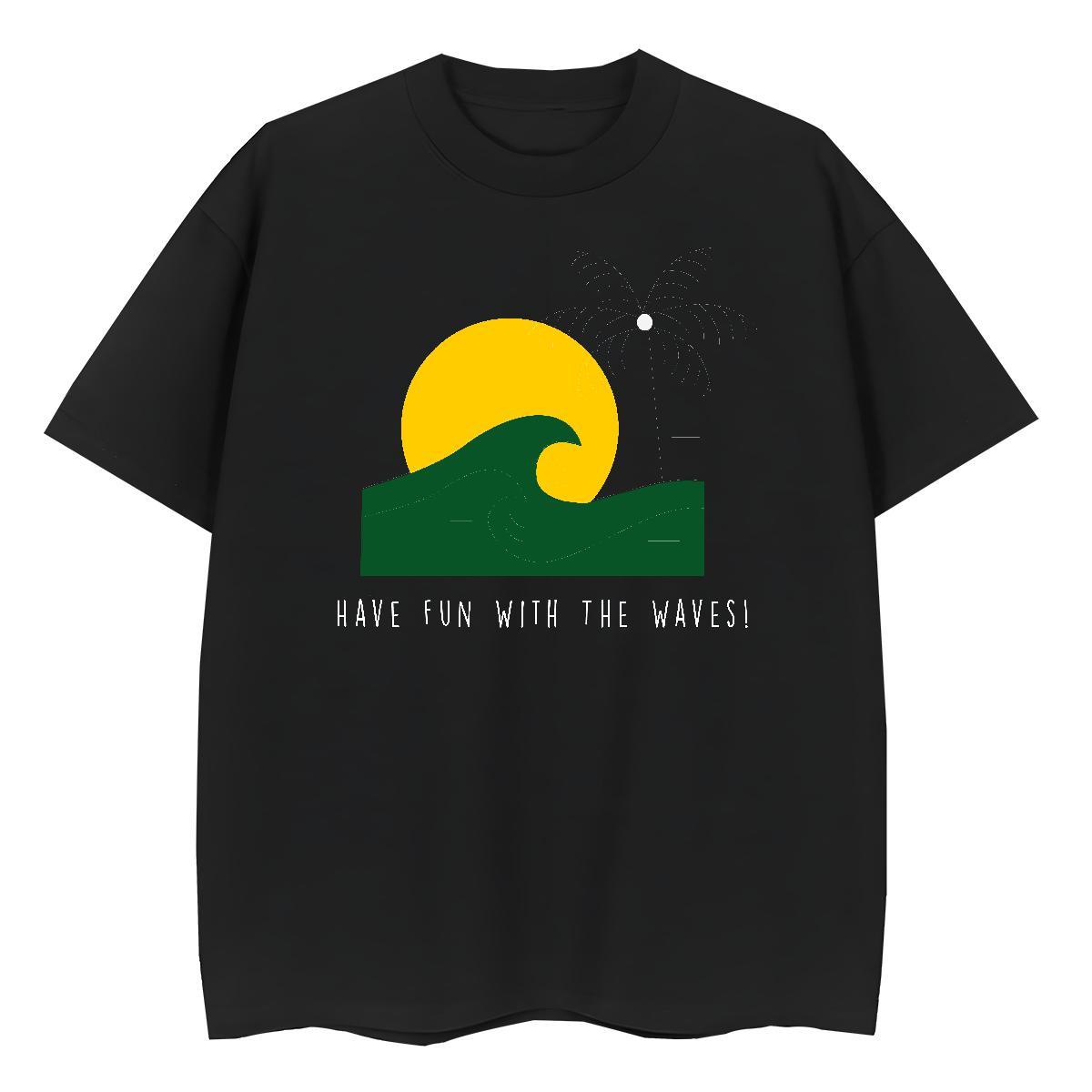 Loose T-Shirts for Men 230g Cotton wave Home Outdoor White Plus Size Crew Neck Tshirt for Man Woman Fashion New Tops