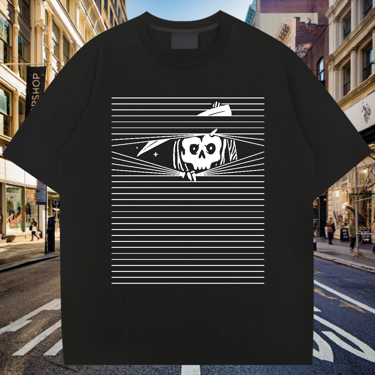 Classic T-Shirts for Men 230g Pure Cotton skull Street wear Hip Hop Asian Size Breathable Short Sleeve Men Tees Classic Casual Wear