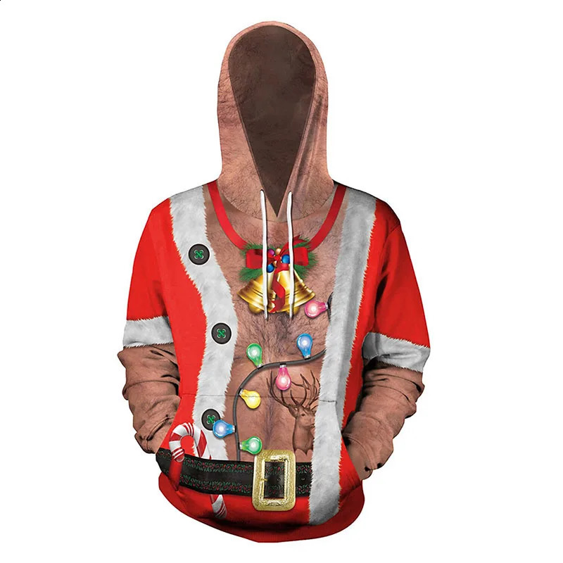 3D Print Ugly Muscle Graphic Christmas Hoodie For Men Funny Cat Christmas Carnival Masquerade Tracksuit Mens Pullover Sweatshirt 240823