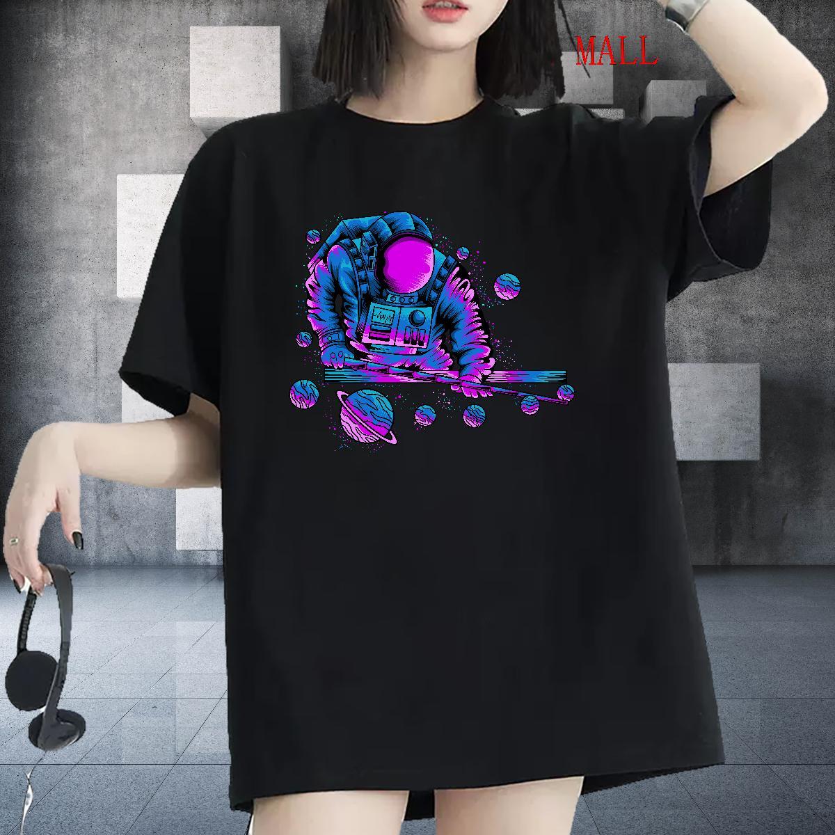 Brand Tshirt for Man Woman 100% Cotton 230g cosmonaut Casual Daily Wear Woman T Shirts Breathable Short Sleeve Black Oversized Tee Shirt
