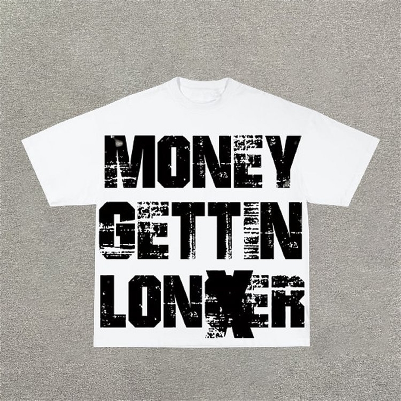 Retro currency longer graphic 100 printed cotton Tshirt mens Y2K summer short sleeved oversized womens top w240822