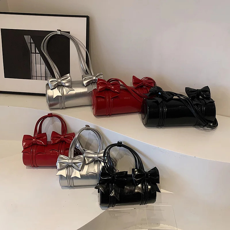 Red Bow Tote Bag Fashion High Quality PU Leather Messenger Bag Women Lage Capacity Handbags Female Shoulder Bag 240822