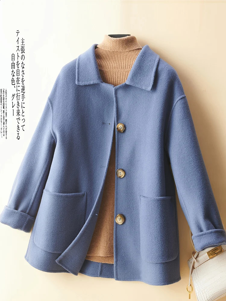 Autumn and Winter -Selling Womens Coat Pure Wool Woolen Coat Casual Short Col Claudine Top Commuters All-Matching 240822