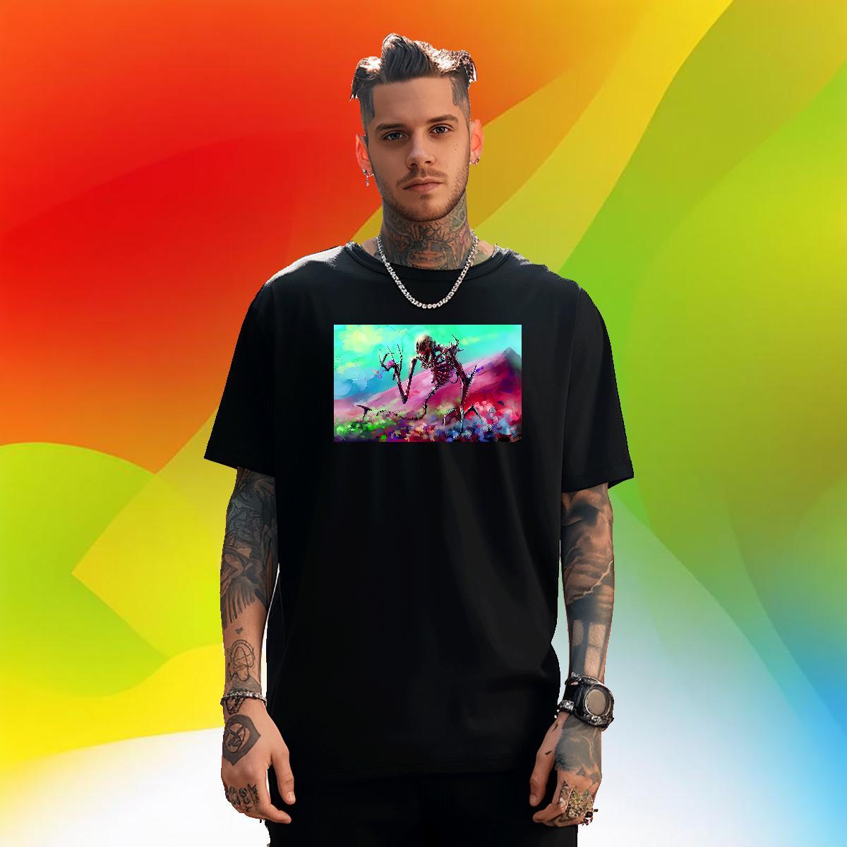 TOP Quality T Shirts Men 100% Cotton 230g mountain Daily Wear Cartoon Printing L-4XL Breathable Short Sleeve Men Tops Tees Fashion Designer Tshirts