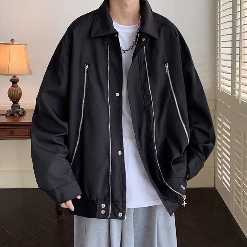 American Functional Style Pilot Jacket Mens Spring and Autumn New Zipper Jacket Loose Trendy Style Workwear Baseball Uniform