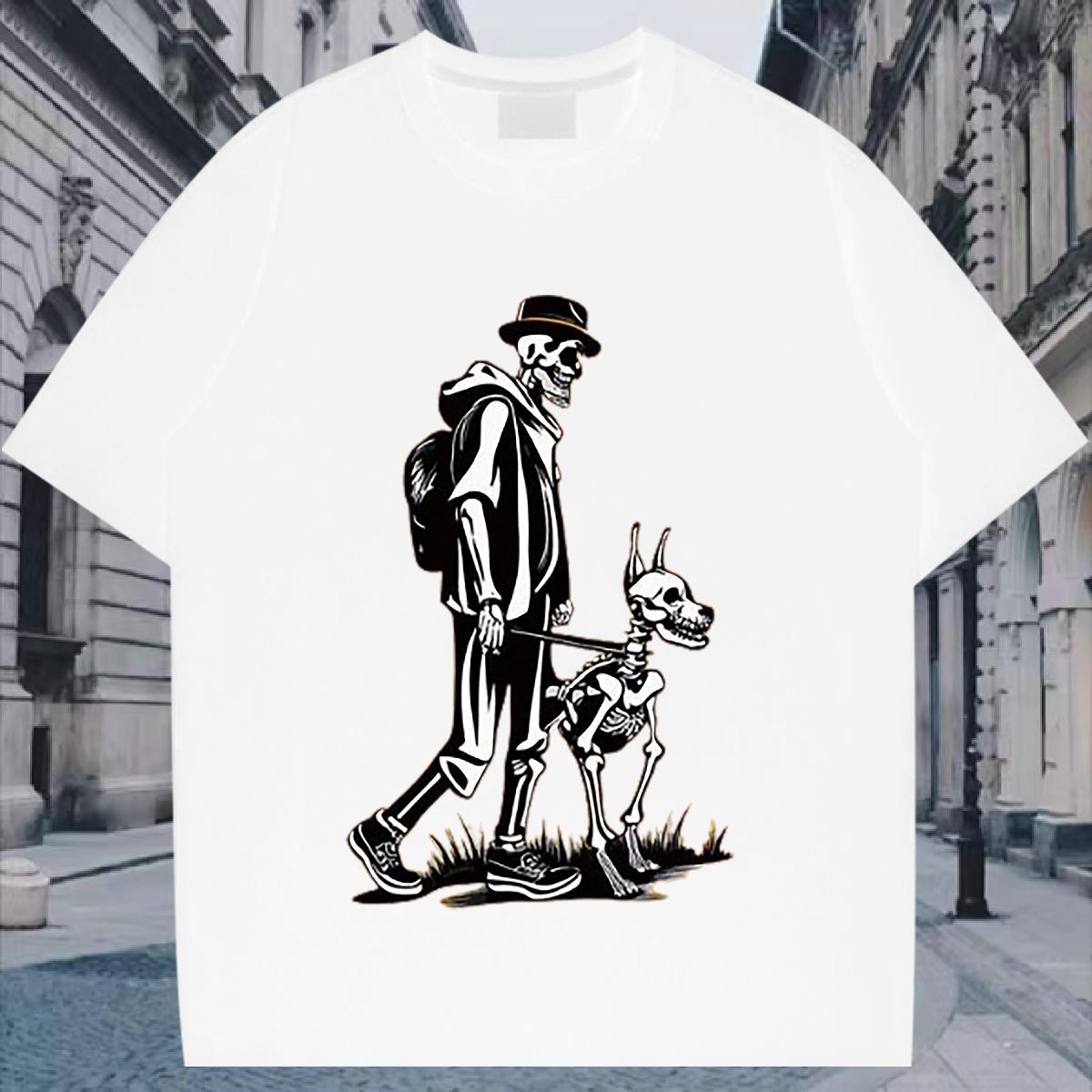 Designer Man T Shirts 230g Cotton skull Casual Daily Wear Cartoon Printing L-4XL Breathable Soft Tshirt for Man Woman New Arrival Clothes