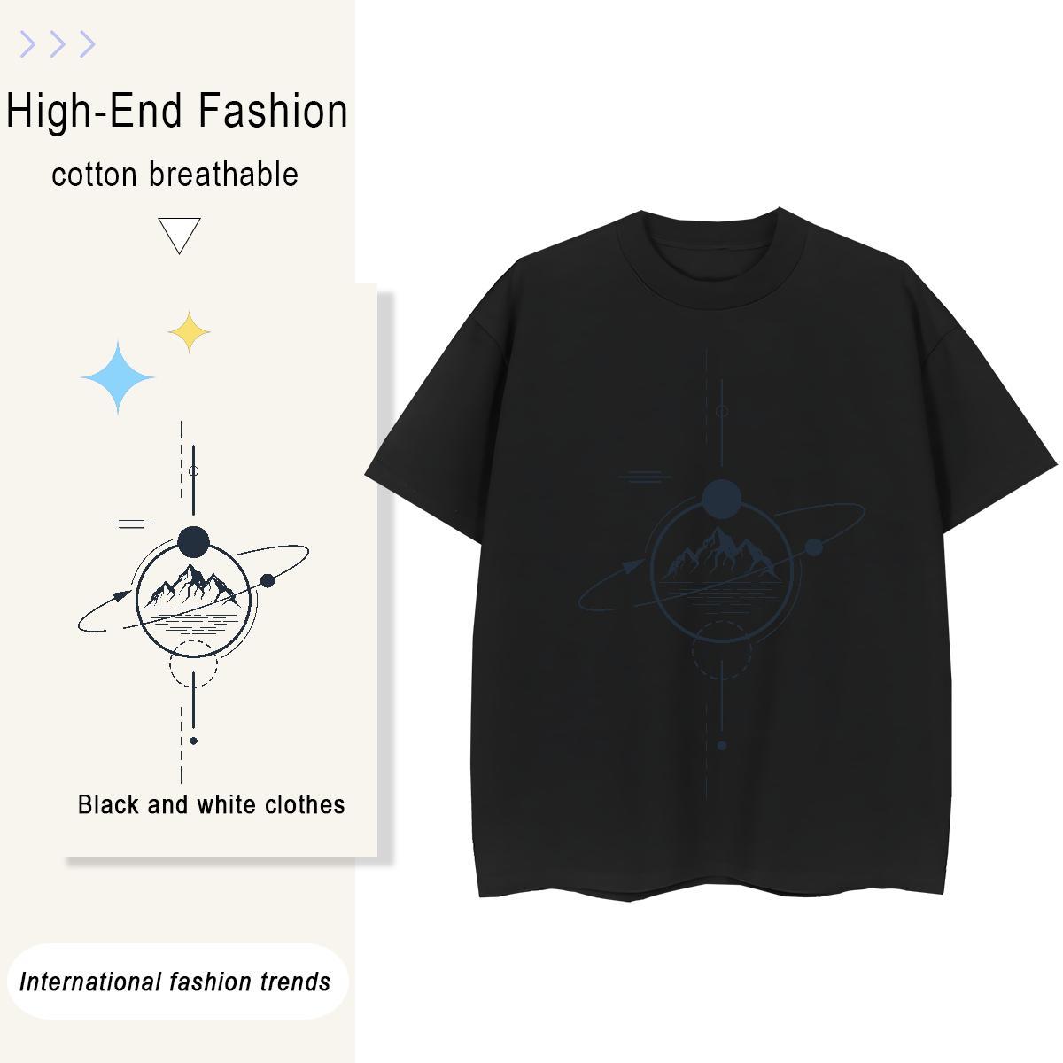 Popular Tshirt for Man Woman 100% Cotton 230g mountains High Street Hip Hop T-Shirts Comfortable Black Oversized Tees Shirts