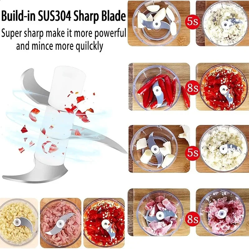 Electric Food Chopper Garlic Crusher Portable Mini Chopper Meat Grinder Onion Meat Nut Chopper Vegetable Cutter Kitchen Gadgets 240823