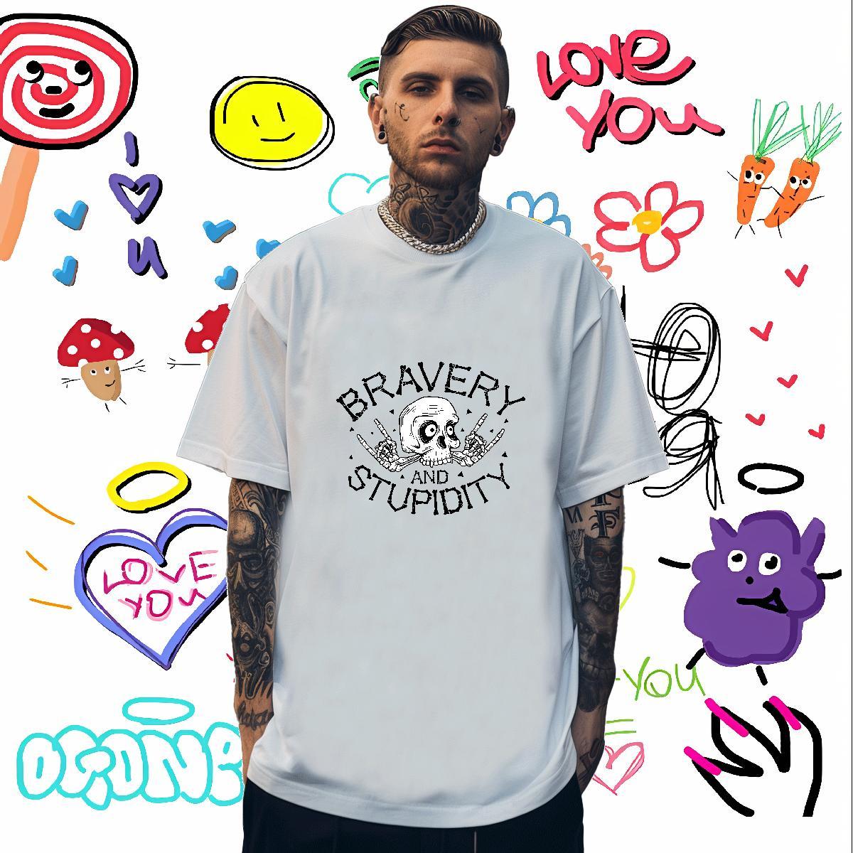 Cool Design Mens T Shirts 230g Pure Cotton skull Hip Hop Anime Print Breathable Soft Men Tees 2024 Summer Clothings