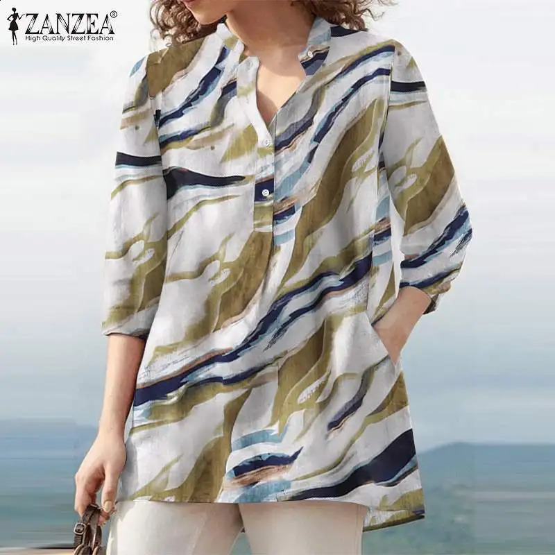 ZANZEA Womens Autumn Flower Printed Shirt Bohemian 34 Sleeve Holiday Chemical Casual Party Blusas Tuned Top w240824