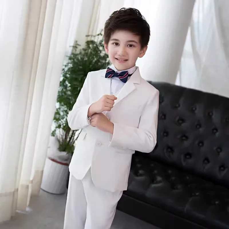 Childrens White Baptist Party Dress Childrens Jacket Vest Pants Tie Ceremony Photography Set Flower Boy Piano Performance Costume W240823