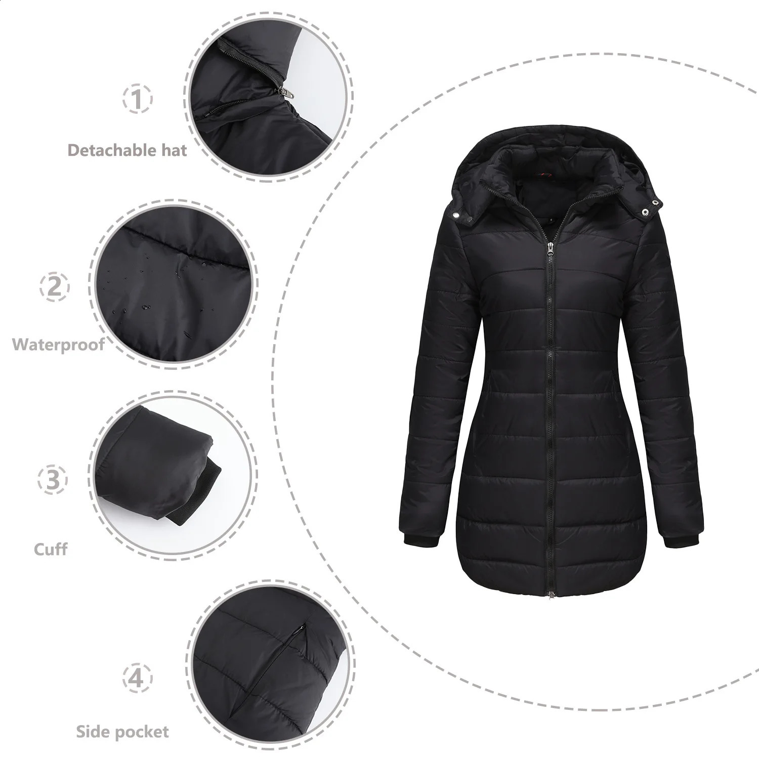 Coats Thick Parka Cotton Winter Black Jacket Womens Long Parkas Hooded Warm Maxi Y2k Coat 240822